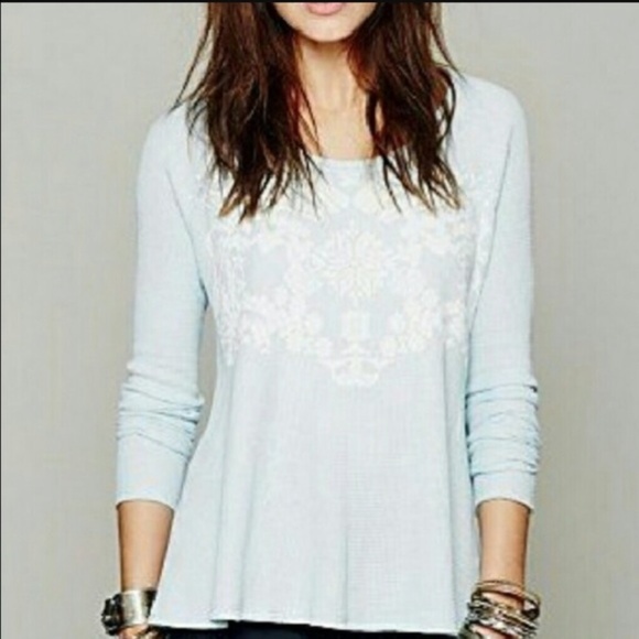 Free People Tops - Free People Light Blue Snowflake Thermal